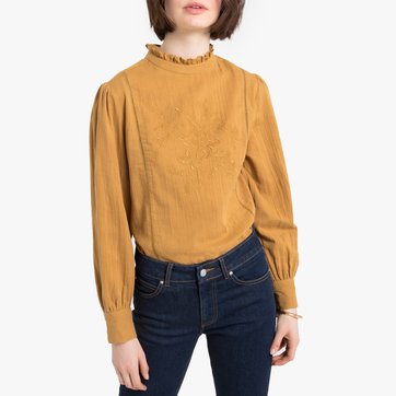 Blusa bordada con cuello alto y manga larga LA REDOUTE COLLECTIONS