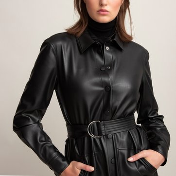 Vestido tipo camisa, mangas compridas, em imitação pele LA REDOUTE COLLECTIONS