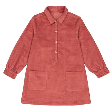 Abito da Bambina con Maniche Lunghe in Velluto a Coste Rosa Antico 92