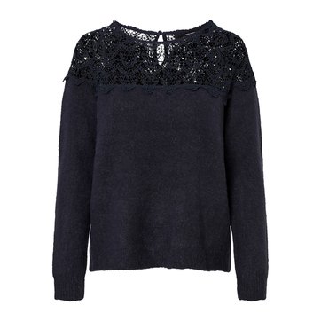 Feinstrickpullover, runder Ausschnitt, Spitzendetail VERO MODA