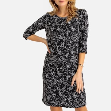Vestido recto con estampado de flores, mangas 3/4 ANNE WEYBURN