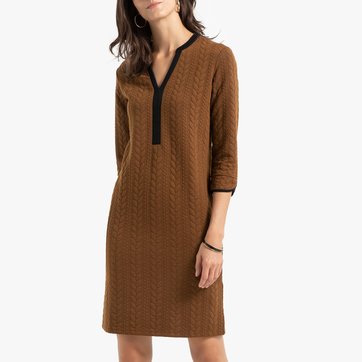 Vestido recto de manta 3/4, con punto en relieve ANNE WEYBURN