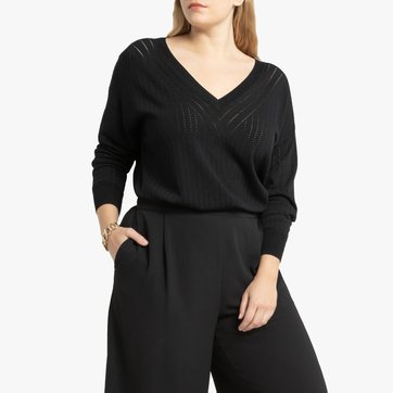 Jersey con cuello de pico y punto fino calado LA REDOUTE COLLECTIONS PLUS