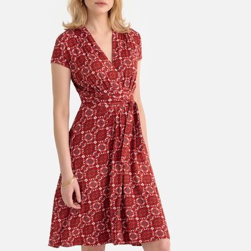 Vestido evasé de manga corta, punto estampado ANNE WEYBURN
