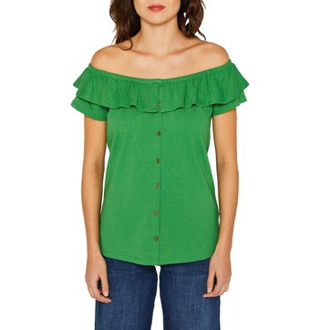 Camisola com botões, ombros descobertos com folho ESPRIT