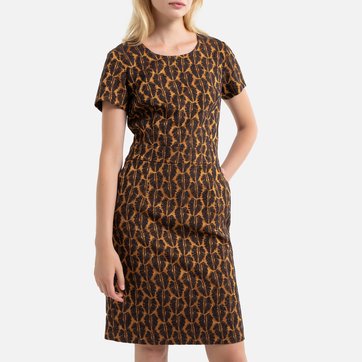 Vestido direito em jacquard, com mangas curtas ANNE WEYBURN