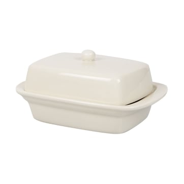 Beurrier En Porcelaine Blanc "Bistrot Des Gourmands" - L.19 X L.9,5 X H.14 Cm - Style Bistrot Rétro