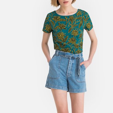 T-shirt de gola redonda, mangas curtas, estampado floral LA REDOUTE COLLECTIONS