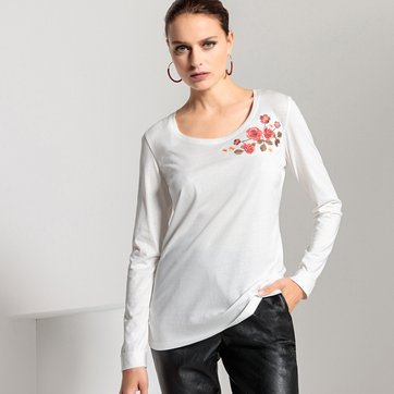 Camisola de gola redonda, emblema bordado, mangas compridas Camisola de gola redonda, emblema bordado, mangas compridas ANNE WEYBURN