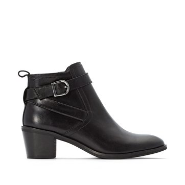 Botines de piel con tacón medio, cremallera y correa lateral LA REDOUTE COLLECTIONS