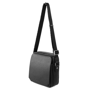 Sacoche Bandoulière Cuir AZZARO Homme Noire Neuf Avec Étiquettes - 25x21x2 Cm