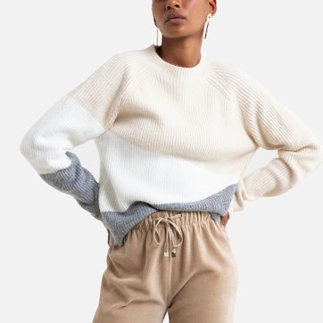 Dreifarbiger Pullover mit Stehkragen und langen Ärmeln MOLLY BRACKEN