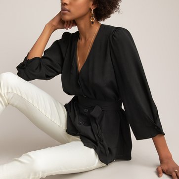 Bluse mit V-Ausschnitt und 3/4-Ärmel, Gürtel LA REDOUTE COLLECTIONS