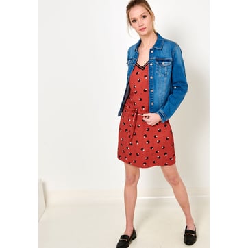 Robe Courte Camaïeu Taille 40/42 - Marron - Coton Élastanne - Style Chemise Droite