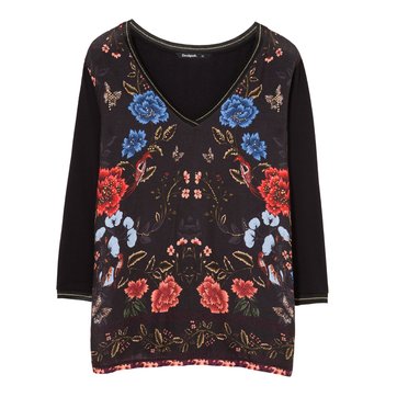 Camisola de decote em V, mangas 3/4, estampado floral DESIGUAL