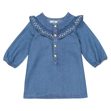 Vestido em ganga com folho, 1 mês-3 anos LA REDOUTE COLLECTIONS