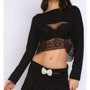 Top Fleurie Noir Avec Dentelle - Taille Unique (36-42) - Neuf Avec étiquettes