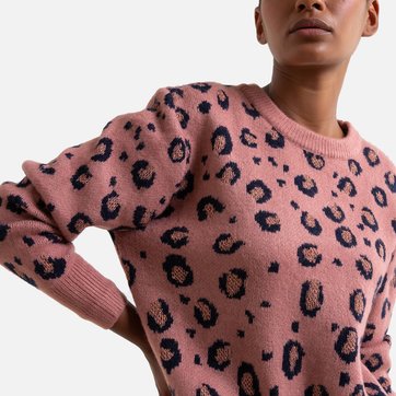 Pullover mit rundem Ausschnitt, langen Ärmeln und Leopardenmuster MOLLY BRACKEN