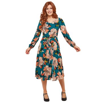 Vestido de flores semilargo, corte evasé y escote de pico JOE BROWNS