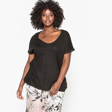 T-Shirt mit V-Ausschnitt, Baumwolle/Leinen LA REDOUTE COLLECTIONS PLUS