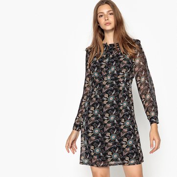 Vestido curto, largo, estampado às flores SEE U SOON