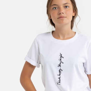 T-shirt comprida, texto bordado à frente, 10-18 anos LA REDOUTE COLLECTIONS