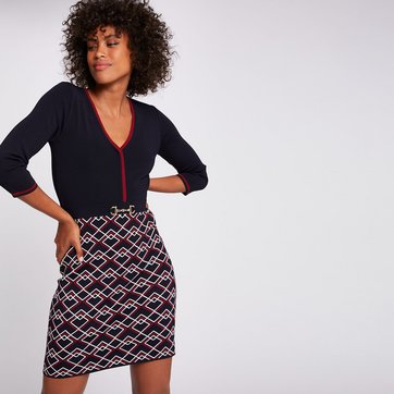 Vestido em malha, com mangas 3/4, jacquard MORGAN
