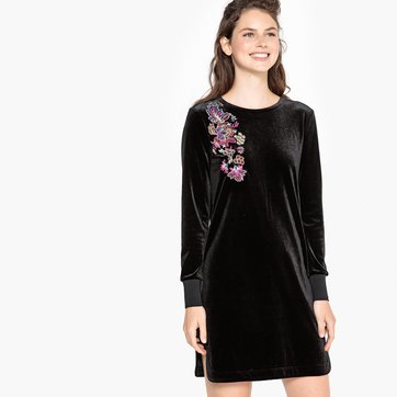 Vestido sudadera de terciopelo con detalles de bordado LA REDOUTE COLLECTIONS