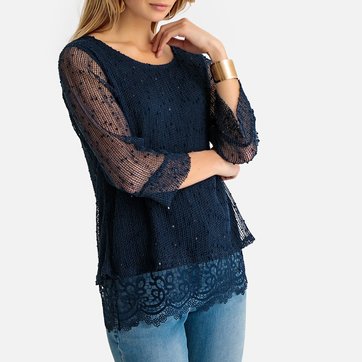 Pullover aus Feinstrick, Materialmix ANNE WEYBURN