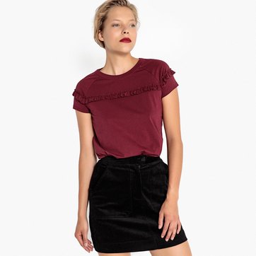 T-shirt de gola redonda, mangas curtas, com folhos LA REDOUTE COLLECTIONS