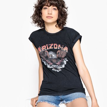 T-shirt de gola redonda, mangas com dobra, motivo Arizona LA REDOUTE COLLECTIONS