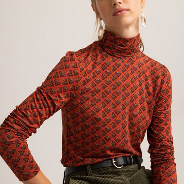 Camisola com gola alta e mangas compridas, estampada LA REDOUTE COLLECTIONS