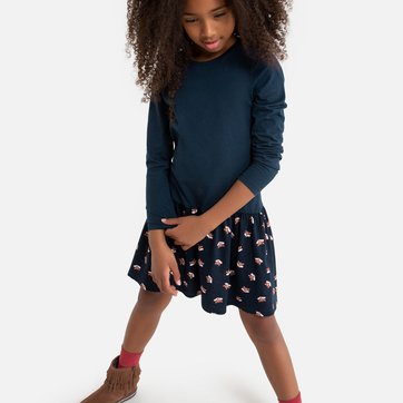 Vestido estampado de mangas compridas, 3-12 anos LA REDOUTE COLLECTIONS