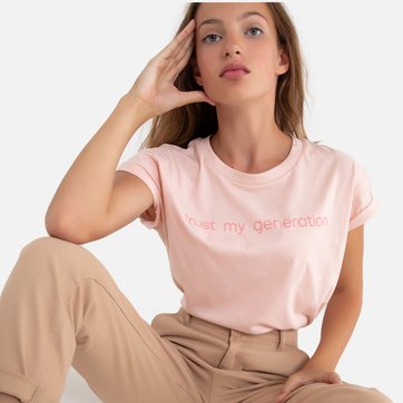 T-shirt curta, mensagem em relevo à frente, 10-18 anos LA REDOUTE COLLECTIONS