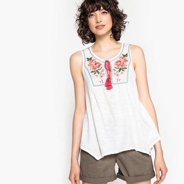 Blusa sem mangas, gola redonda, plastrão bordado BENETTON