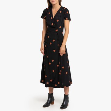 Vestido largo cruzado, con estampado de lunares LA REDOUTE COLLECTIONS
