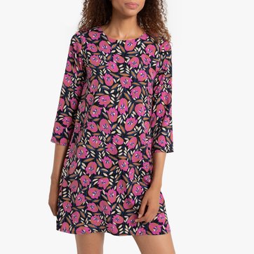 Vestido corto con manga 3/4, estampado de flores COMPANIA FANTASTICA