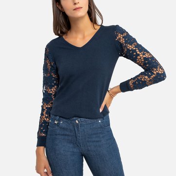Camisola com decote em V, em malha fina ANNE WEYBURN