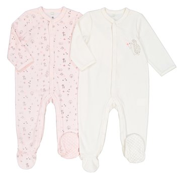 Lote de 2 pijamas para recém-nascido em veludo, prematuro-2 anos LA REDOUTE COLLECTIONS