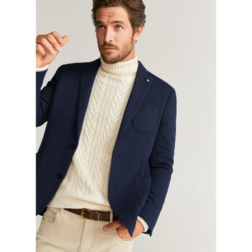 Veste costard bleu | La Redoute Blazer croisé en pure laine piquée bleu Bruce Field | La Redoute