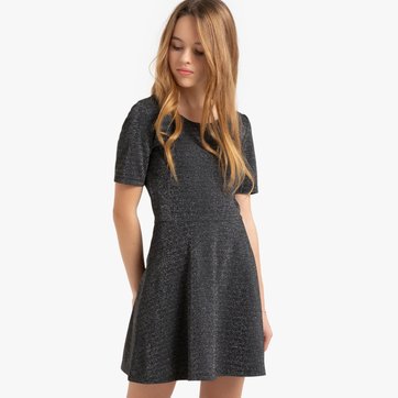 Vestido de mangas curtas, fios metalizados, 10-16 anos LA REDOUTE COLLECTIONS