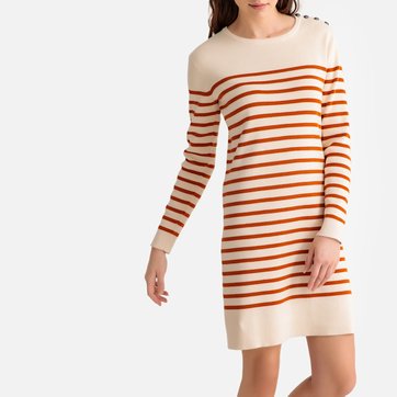 Vestido jersey con rayas estilo marinero y abotonado en el hombro LA REDOUTE COLLECTIONS