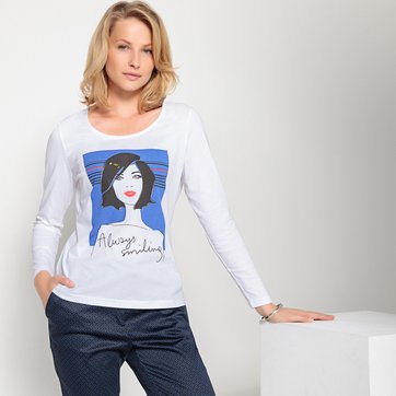 Camisola de gola redonda, estampada à frente, mangas compridas ANNE WEYBURN