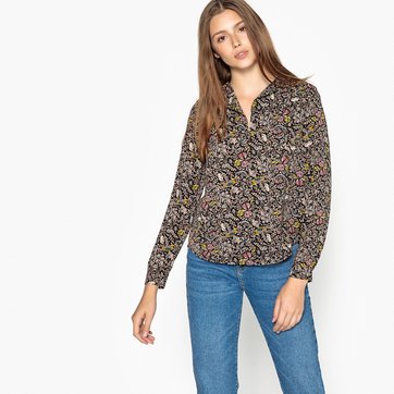 Blusa com decote em V, estampado, mangas compridas SEE U SOON