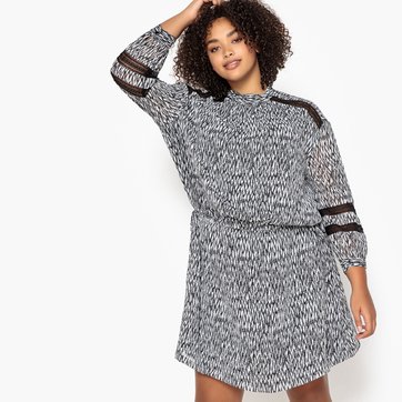 Vestido recto con estampado ikat, detalles de encaje Vestido recto con estampado ikat, detalles de encaje CASTALUNA