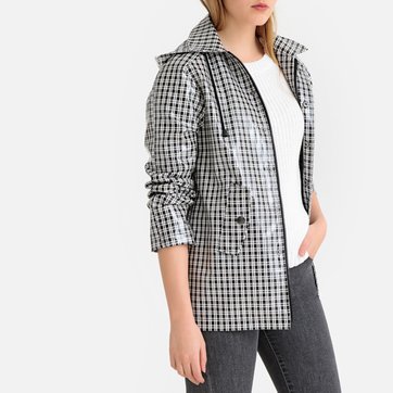 Impermeable 3/4 con capucha a cuadros LA REDOUTE COLLECTIONS