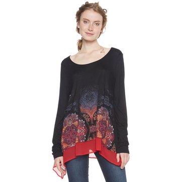 T-shirt de gola redonda, mangas compridas, estampado floral DESIGUAL