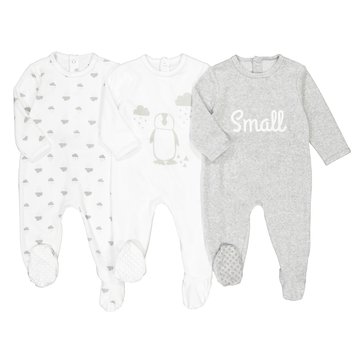 Lote de 3 pijamas em veludo, 0 mês - 3 anos Lote de 3 pijamas em veludo, 0 mês - 3 anos LA REDOUTE COLLECTIONS