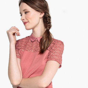T-shirt com escapulário em renda em forma de estrela LA REDOUTE COLLECTIONS