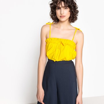 Blusa larga, alças finas, folho no peito LA REDOUTE COLLECTIONS